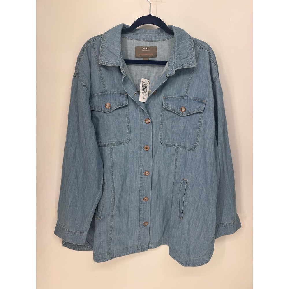 Torrid Shacket Womens 2X Blue NWT Boyfriend Chambray Cotton Denim Button Down